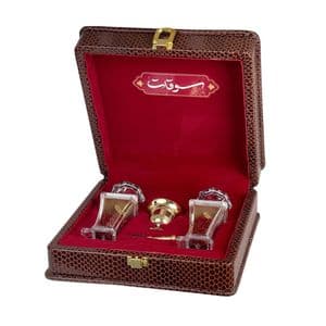 زعفران کادویی سوقات - 1 مثقال به همراه مجموعه 3 عددی هاون زرین دو ظرف شمس