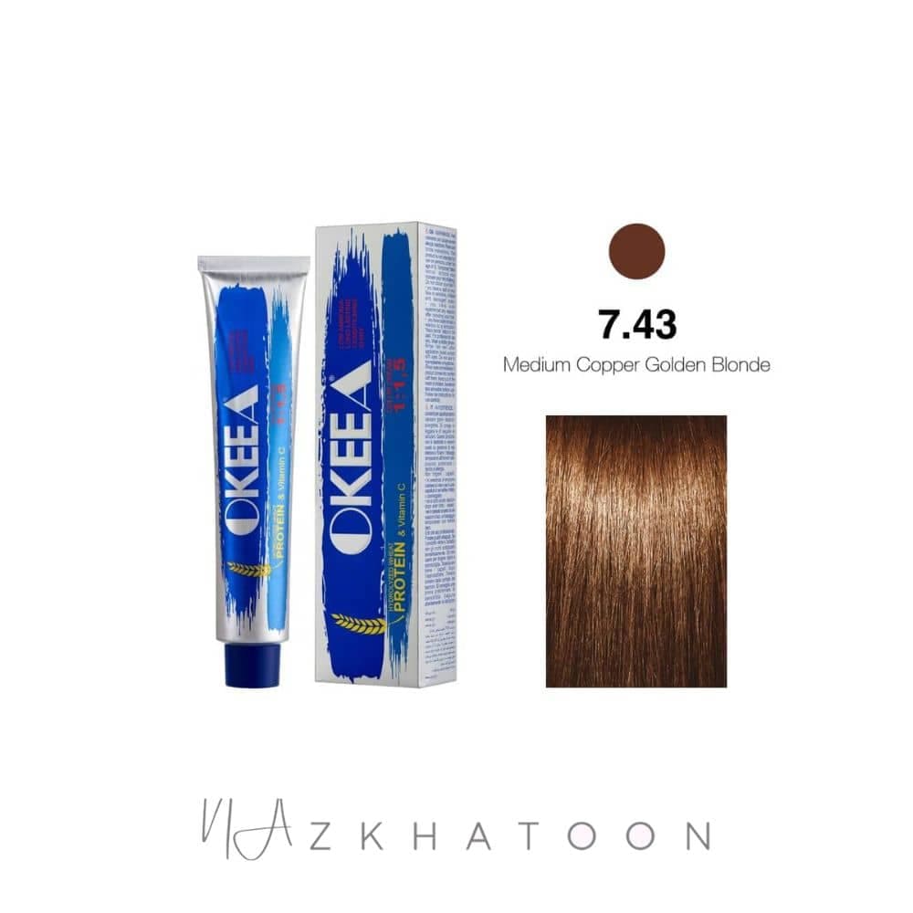رنگ مو 100میل اکیا OKEEA سری BRONZE NUTS شماره 7/43 بلوطی روشن