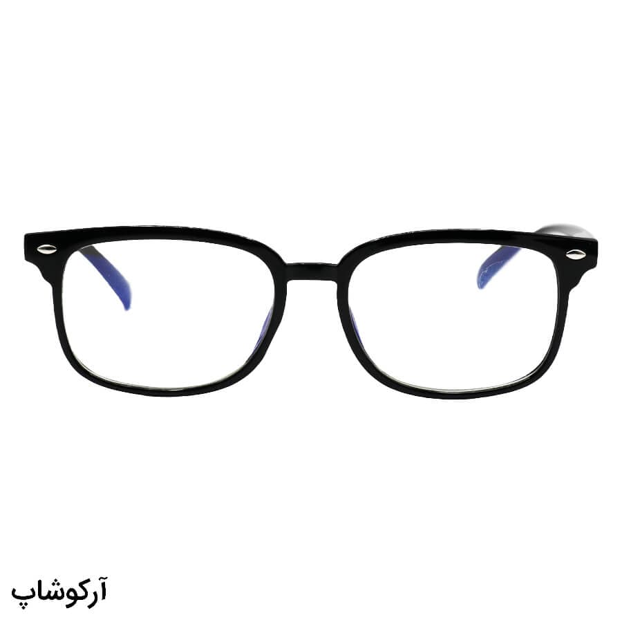 عینک مطالعه نزدیک بین نمره +2.00 با لنز بلوکات، فریم مشکی، مستطیلی و دسته فنری مدل B392 — تصویر ۲