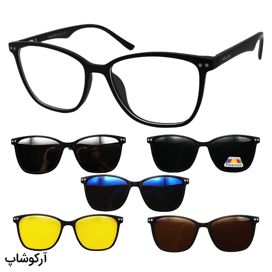 عینک طبی 5 کاوره با فریم مستطیلی شکل، رنگ مشکی، از جنس کائوچو و دسته فنری مدل TR2360