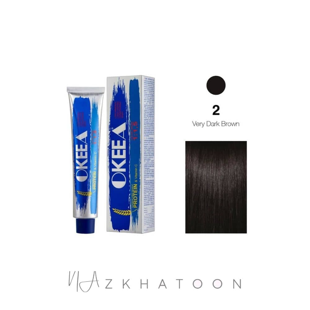 رنگ مو 100میل اکیا OKEEA سری NATURAL شماره 2 قهوه ای خیلی تیره طبیعی