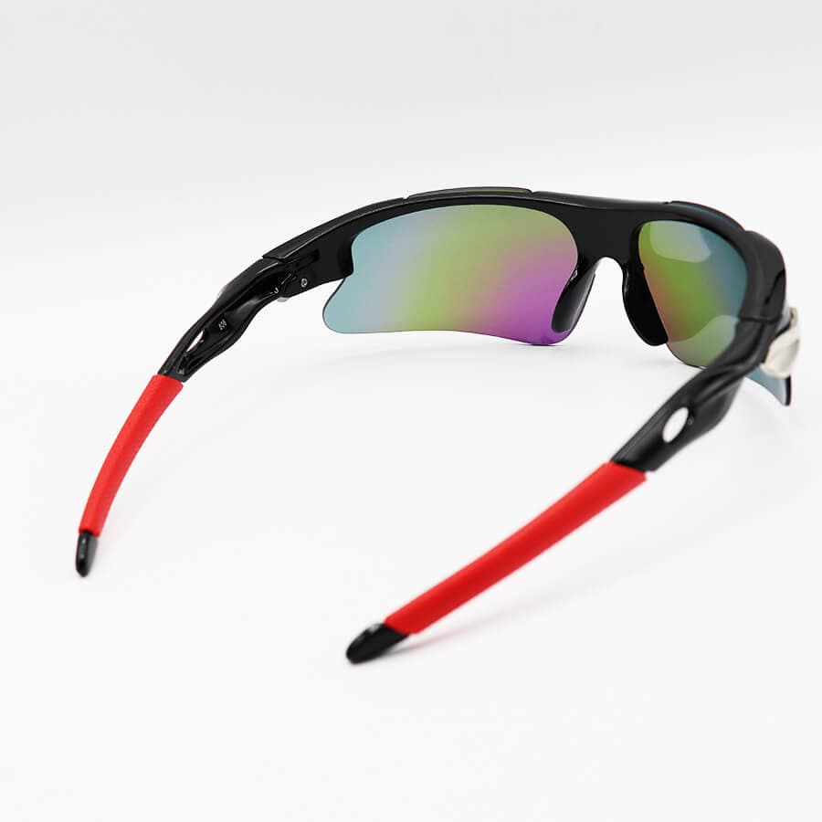 عینک ورزشی نیم فریم OAKLEY با فریم مشکی رنگ، عدسی آینه ای و چند رنگ مدل 806 — تصویر ۳
