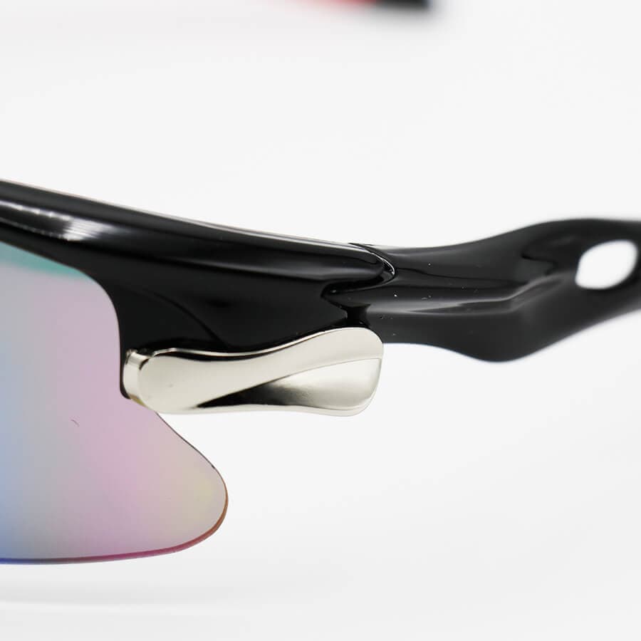 عینک ورزشی نیم فریم OAKLEY با فریم مشکی رنگ، عدسی آینه ای و چند رنگ مدل 806 — تصویر ۵