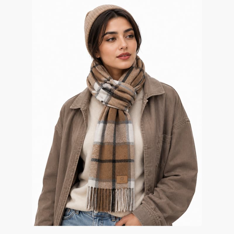 شال گردن مدل چهارخانه پشمی کد 2601 — تصویر ۲