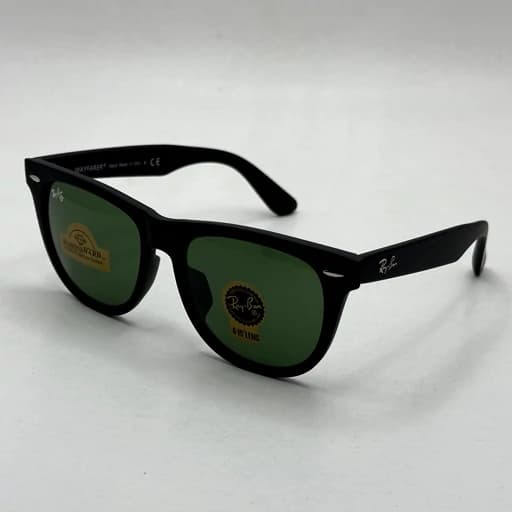 عینک آفتابی ریبن rayban ویفرر شیشه سنگ مشکی مات عدسی سبز سایز 54 به همراه پک کامل اورجینال RB 2140