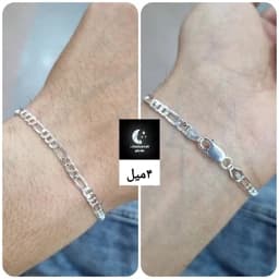 دستبند نقره مردانه فیگارو باعیار925 و آبکاری طلا سفید — تصویر ۲