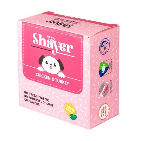کنسرو توله سگ با طعم مرغ و بوقلمون 120 گرمی شایر (shayer) — تصویر ۳