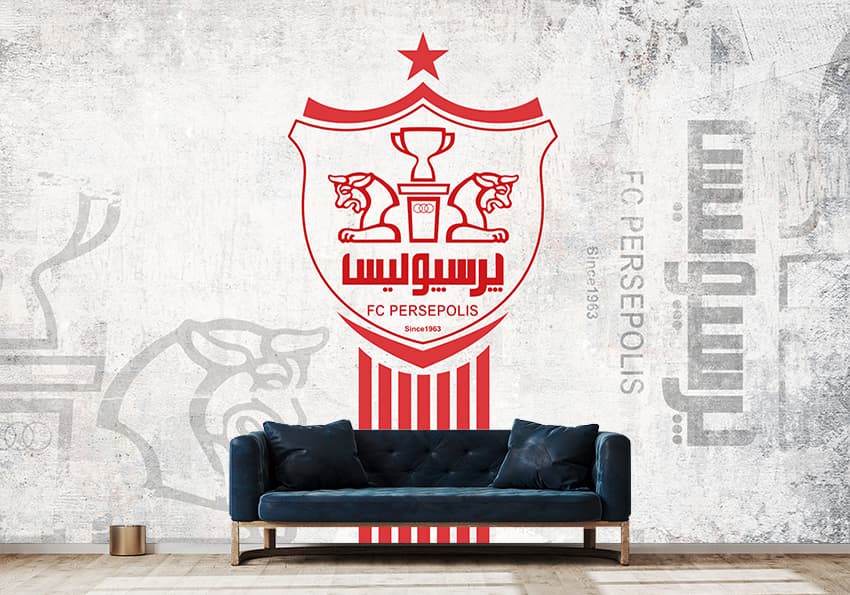 کاغذ دیواری سه بعدی طرح تیم فوتبال پرسپولیس با زمینه روشن WA-2036