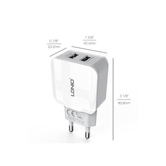 شارژر ۲ پورت دیواری ۲٫۴ آمپر LDNIO A2202