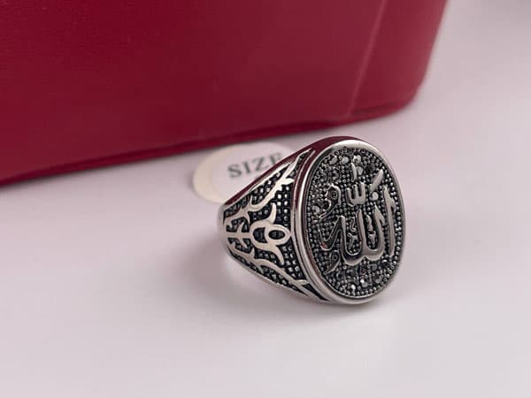انگشتر مردانه خاص طرح الله نقره ای — تصویر ۲