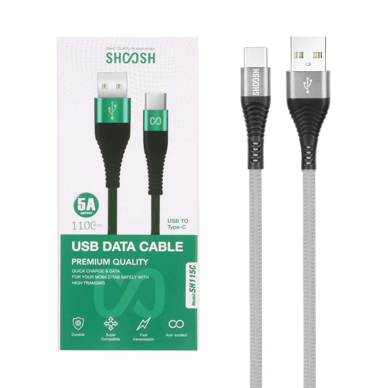 کابل شارژ کنفی 1.1 متری فست Shoosh Type-C مدل SH115C – طوسی – SMO