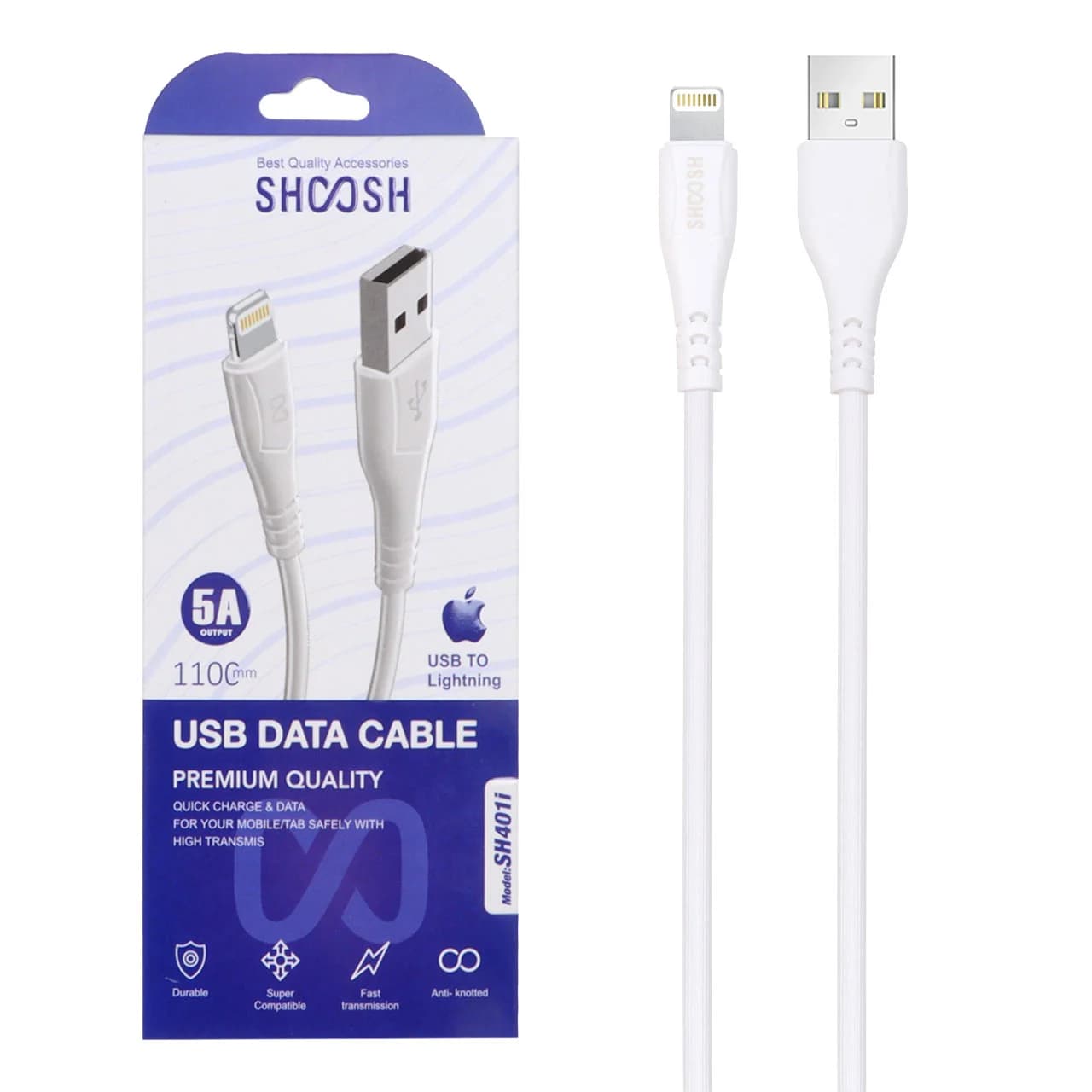 کابل شارژ 1.1 متری فست آیفون Shoosh مدل SH401i – سفید – SMO