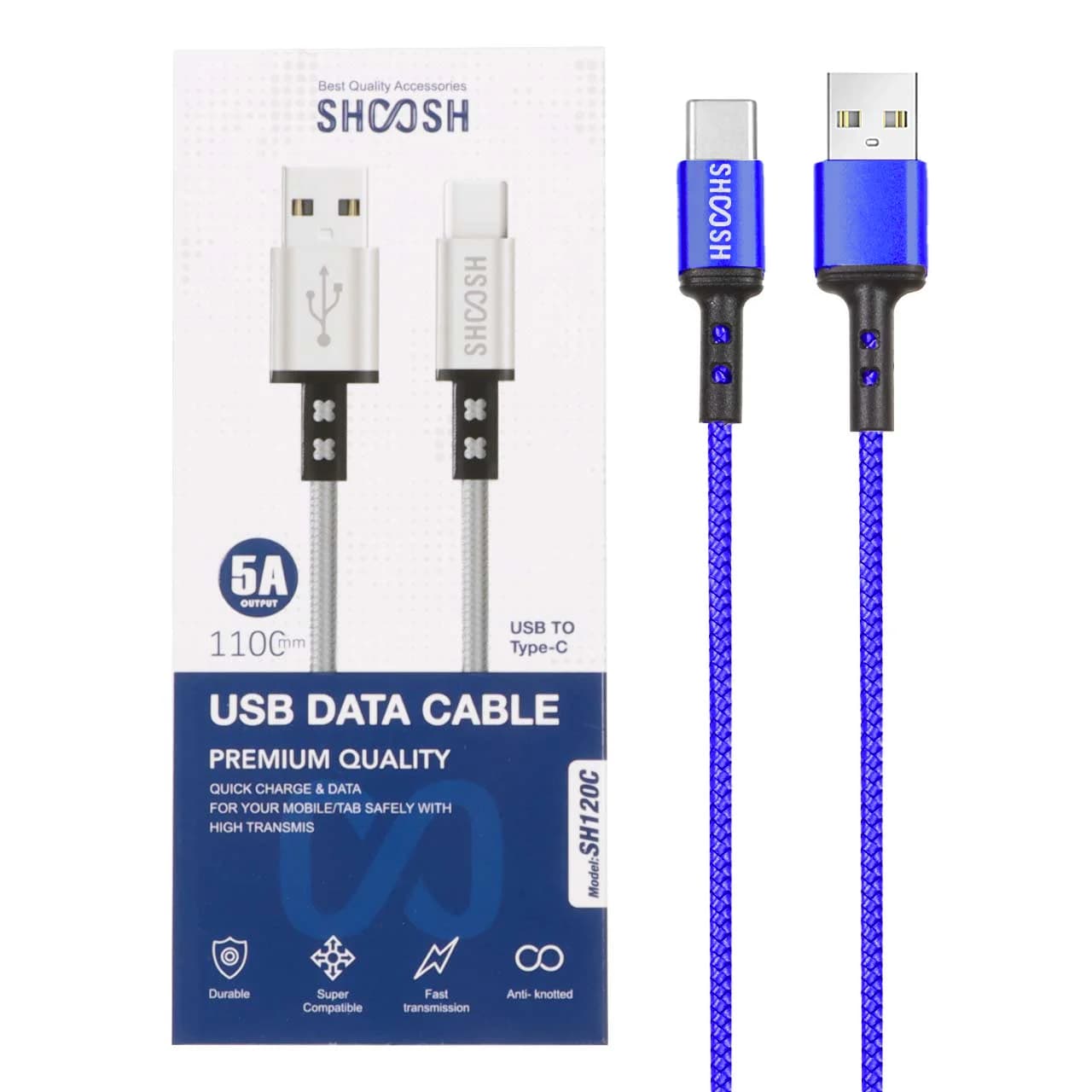 کابل شارژ کنفی 1.1 متری فست Shoosh Type-C مدل SH120C – آبی – SMO