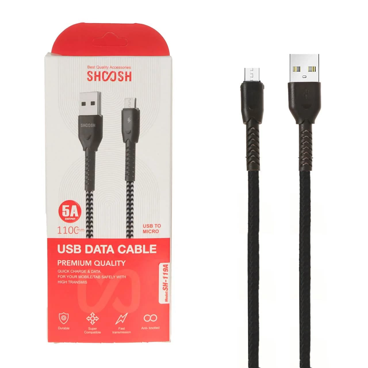کابل شارژ 1.1 متری فست اندروید Shoosh مدل SH119A – مشکی – SMO