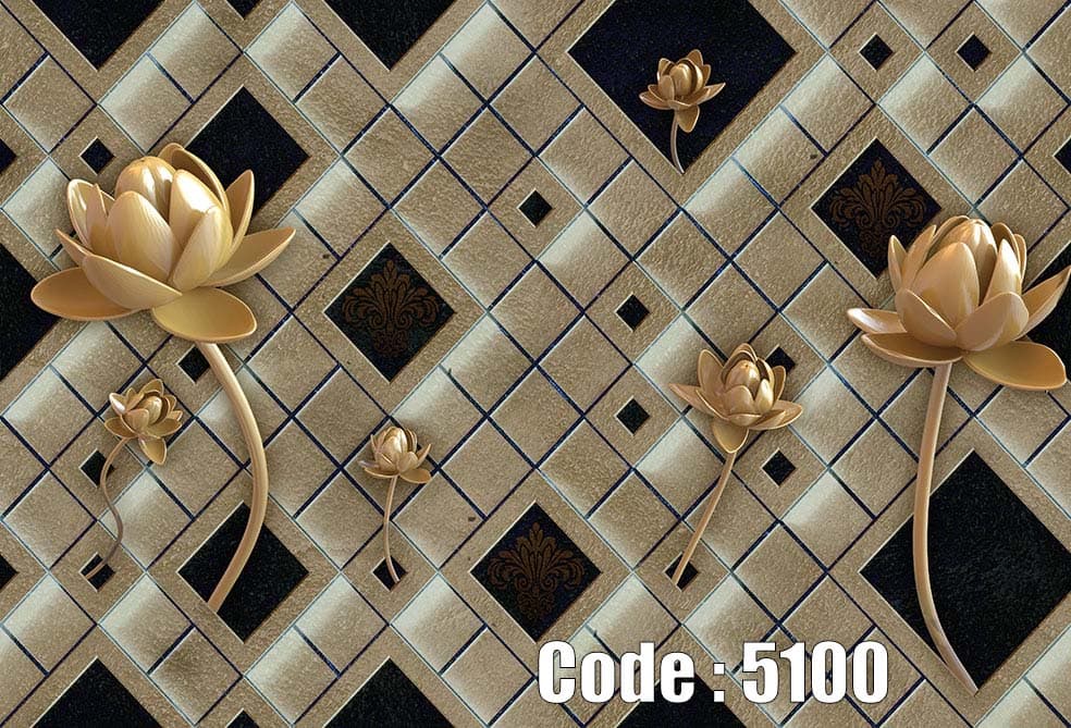 پوستر دیواری سه‌بعدی نیلوفر طلایی با طرح هندسی لوکس