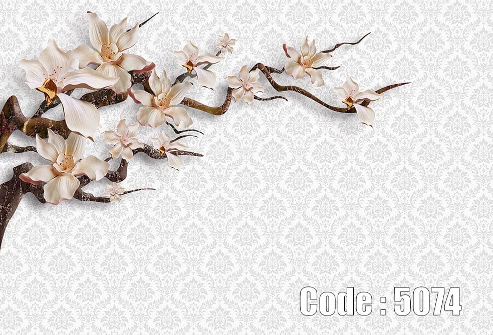 پوستر دیواری سه‌بعدی شاخه گل مگنولیا کرم با طرح کلاسیک