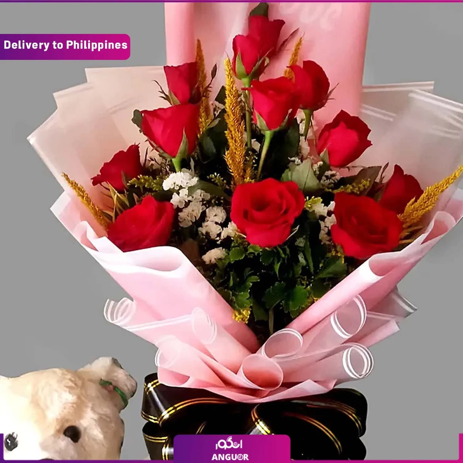 (delivery in Philippines)Red Roses Bouquet And Teddy Bear — تصویر ۲
