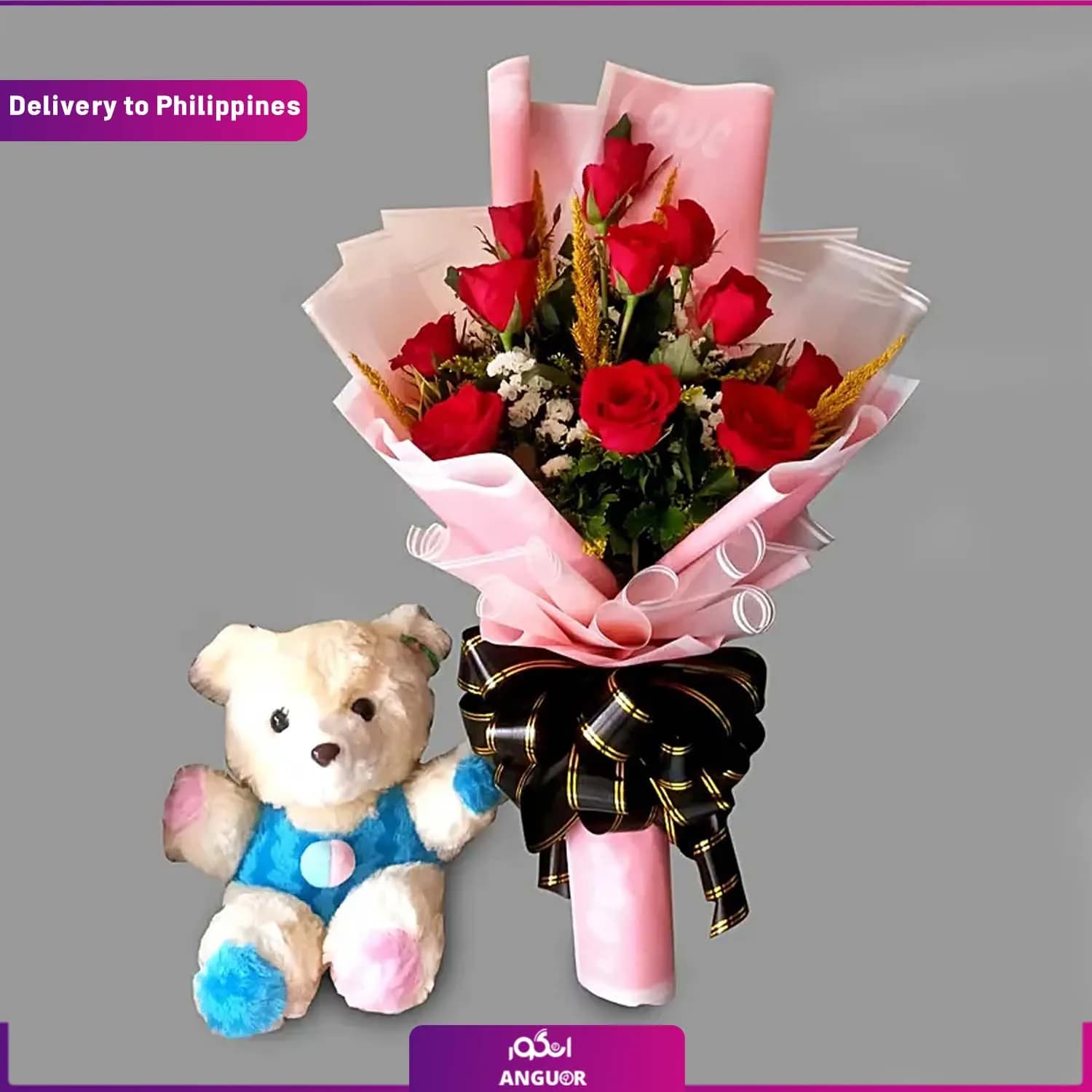 (delivery in Philippines)Red Roses Bouquet And Teddy Bear