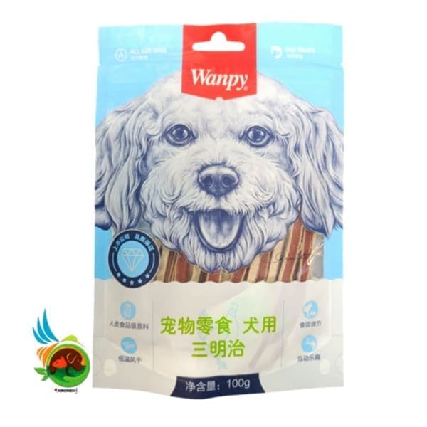 تشویقی سگ ونپی با طعم مرغ مدل ساندویچی Wanpy dog food with chicken وزن ۱۰۰ گرم
