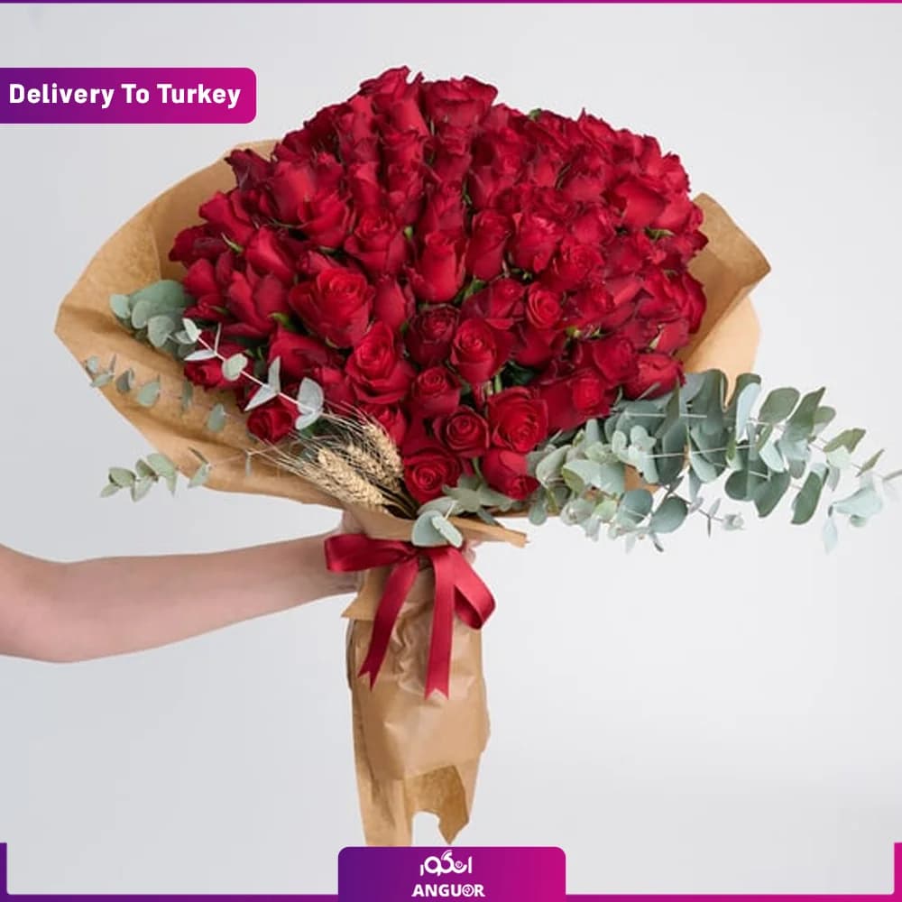 دسته گل رز قرمز 100 شاخه (تحویل در ترکیه) — تصویر ۳