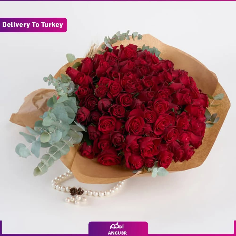 دسته گل رز قرمز 100 شاخه (تحویل در ترکیه) — تصویر ۲