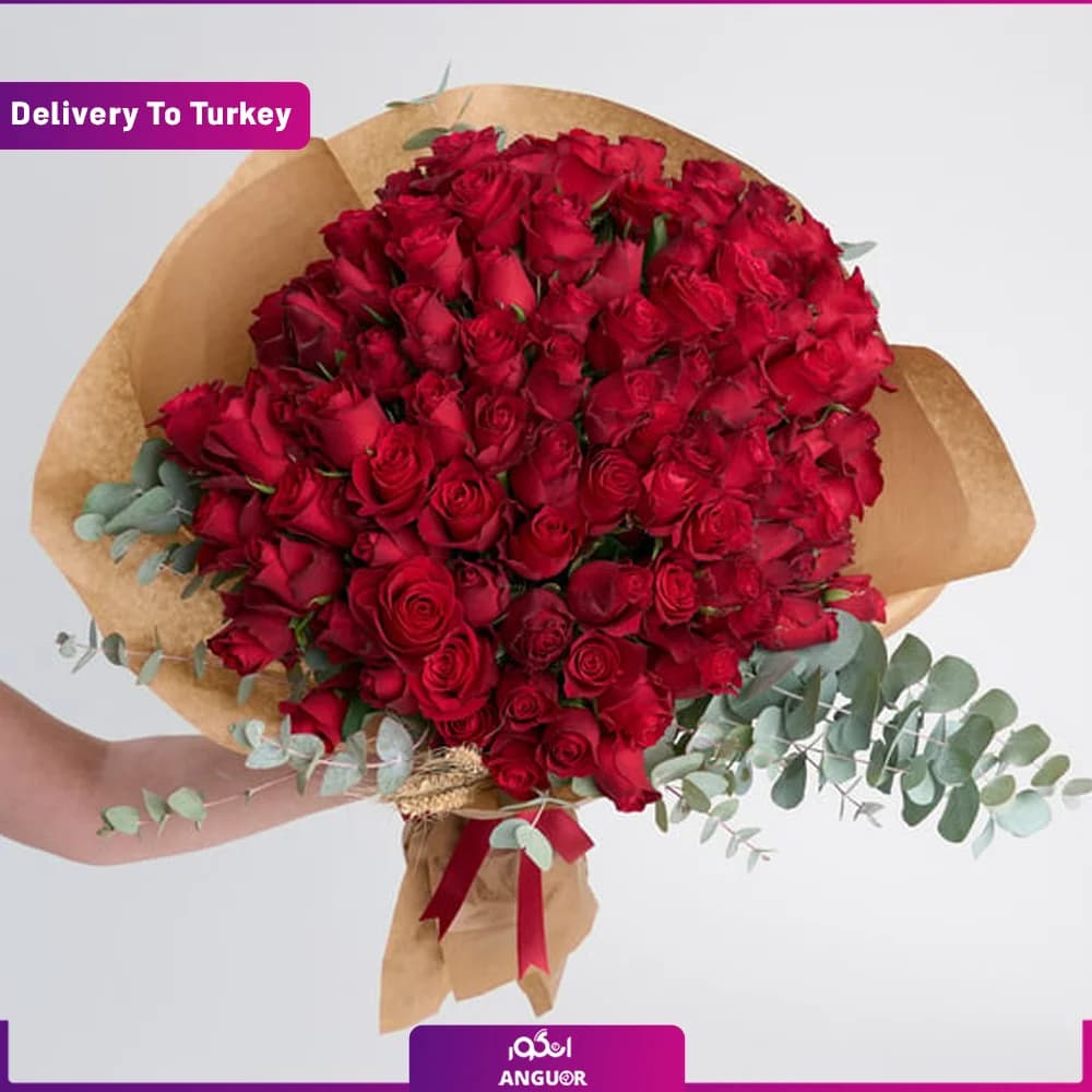 دسته گل رز قرمز 100 شاخه (تحویل در ترکیه)