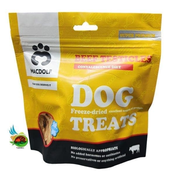 تشویقی فریز دراید سگ مک دولف طعم دنبلان گاو Macdolf dog treats with beef testicles وزن ۳۵ گرم