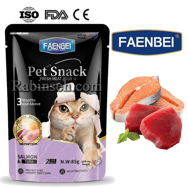 پوچ فنبی گربه طعم ماهی سالمون و تن در ژله 85 گرم