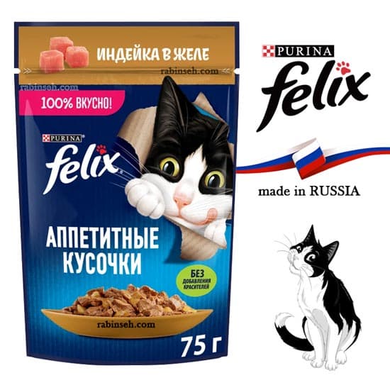 پوچ گربه فلیکس روسیه بوقلمون در ژله 75 گرم