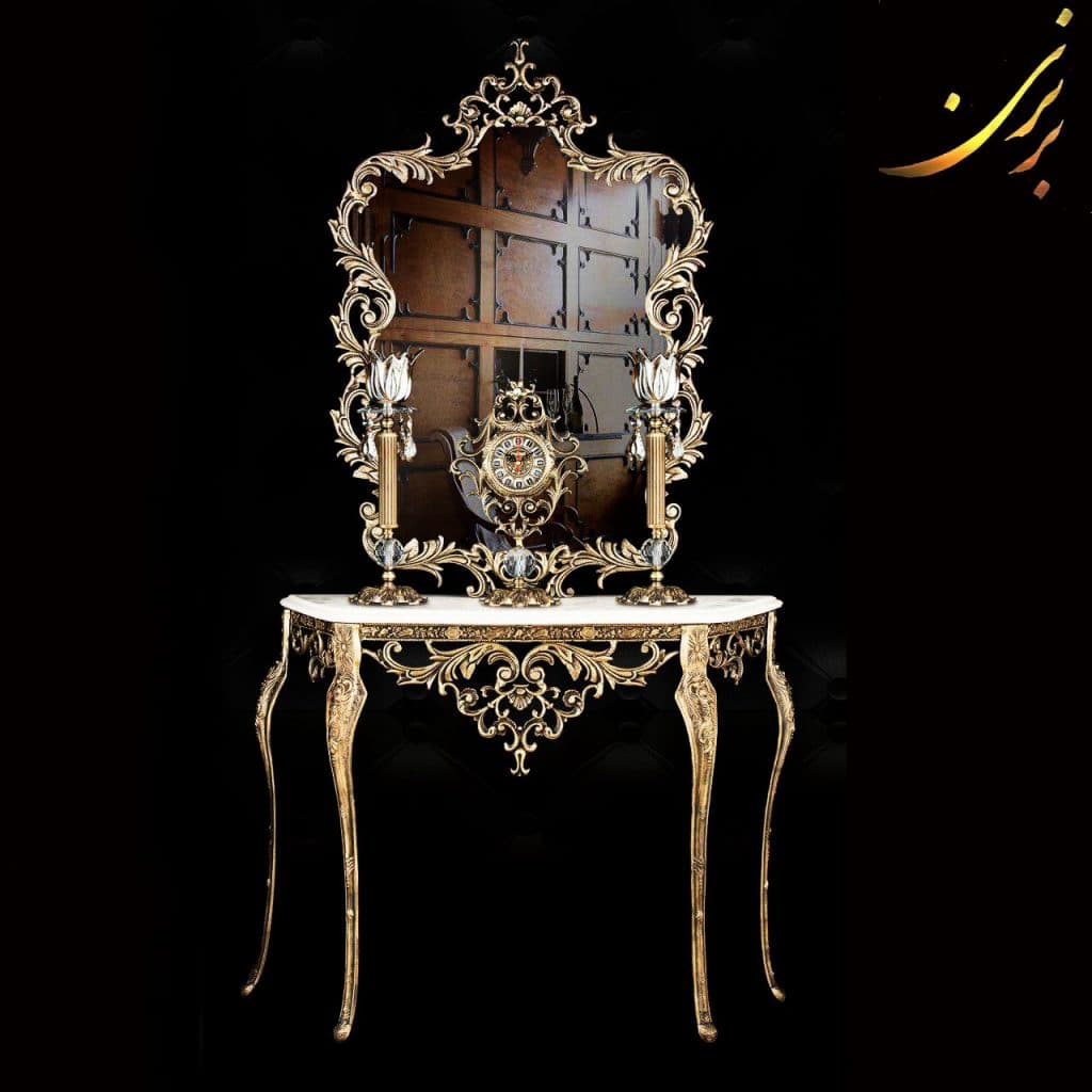 ست آینه کنسول شمعدان ساعت آلومینیومی کد۱