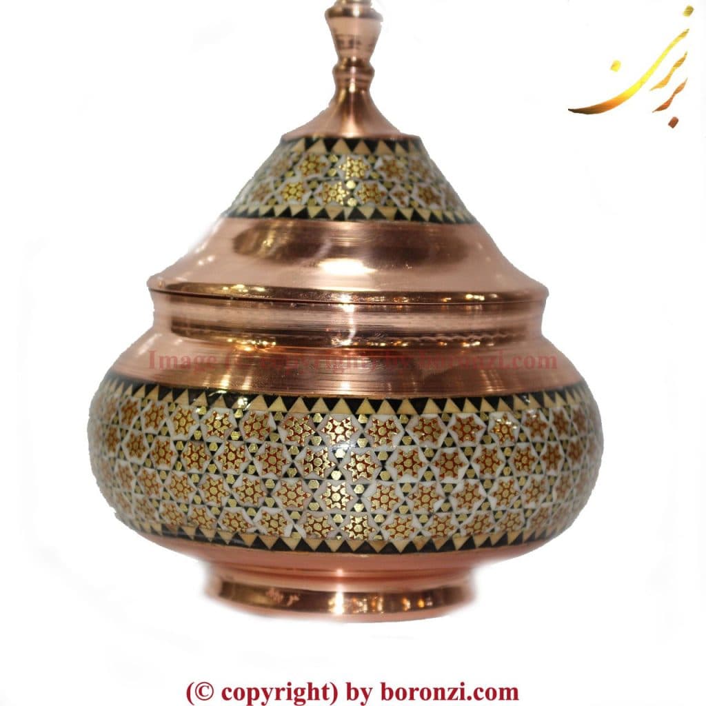 قندان مسی خاتم کاری شده ۶۲۱