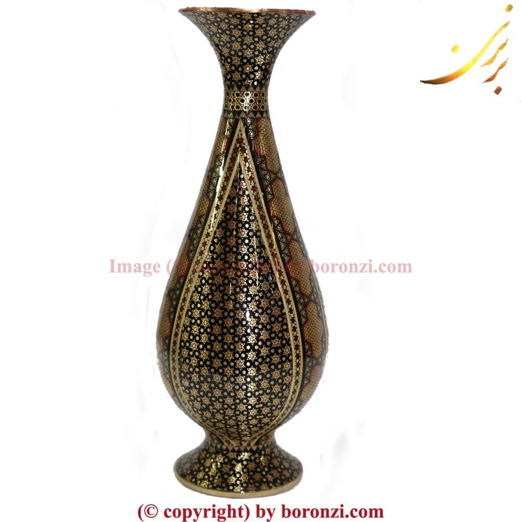 گلدان مسی خاتم کوب ۶۱۹