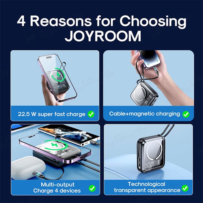 پاوربانک 10000mAh وایرلس شارژ مگنتی جویروم مدل JR-L006 — تصویر ۵