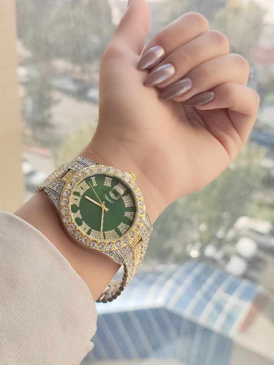 ساعت پر نگین رولکس سبز رنگ ثابت کیفیت عالی کد 1920929 — تصویر ۲