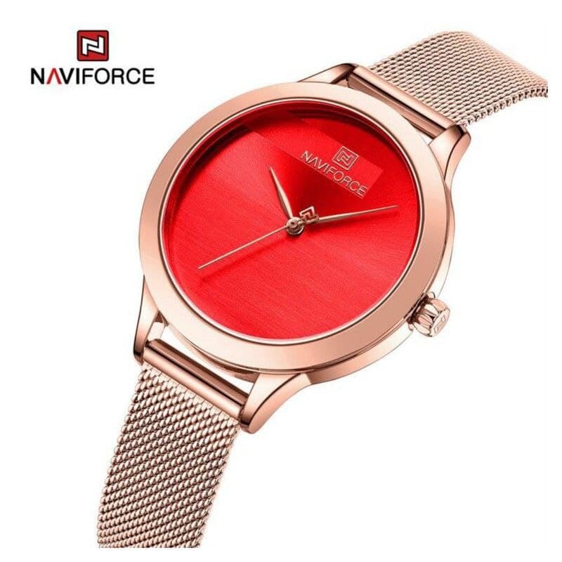 ساعت زنانه Naviforceکد-5027 موتور ژاپن ضدآب جنس بند استیل با کیفیت حک مارک روی قفل همراه با جعبه و کیف دستی نیوی فورس کد 1920895 — تصویر ۲