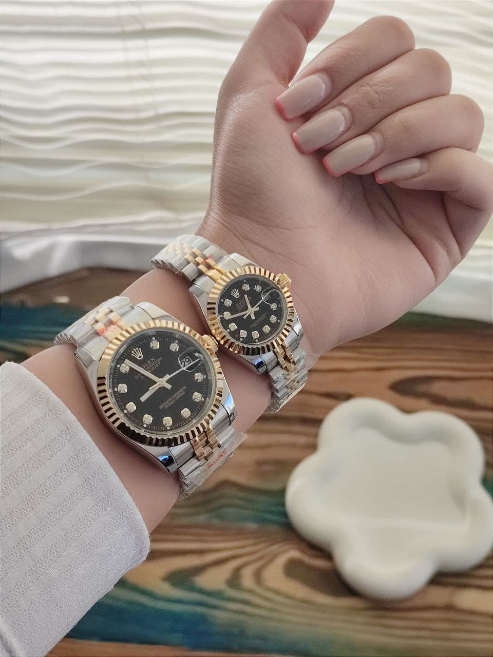 ست ساعت مردانه و زنانه رولکس درجه AAA+ضدآب موتور ژاپن رنگ ثابت تقویم دار کیفیت عالی کد 2116218
