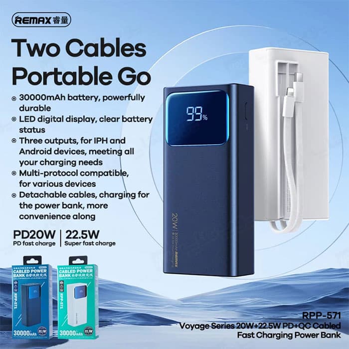 پاوربانک فست شارژ 30000mAh ریمکس مدل RPP-571 — تصویر ۳