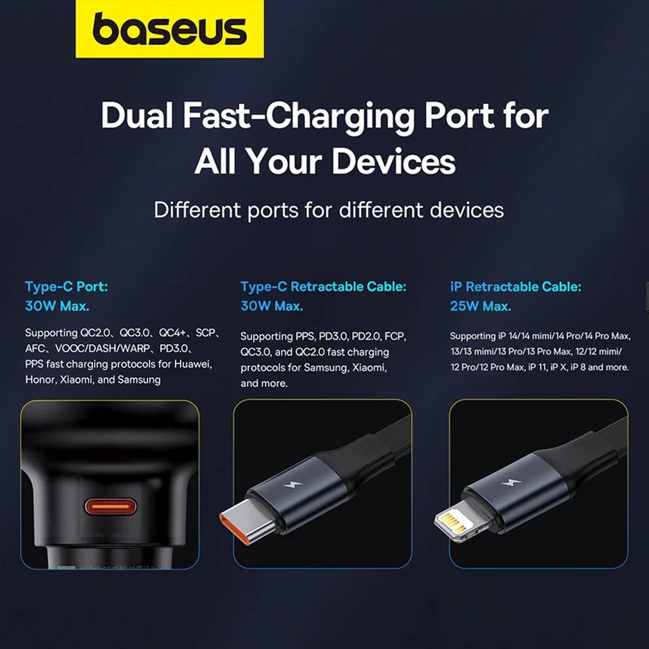 شارژر فندکی 60 وات باسئوس Baseus مدل CCTXP-CCL با کابل جمع شونده — تصویر ۶