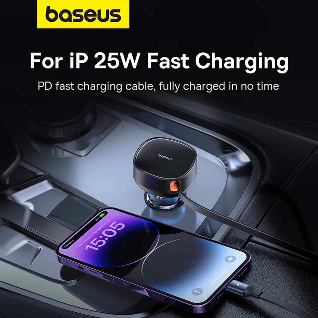 شارژر فندکی 60 وات باسئوس Baseus مدل CCTXP-CCL با کابل جمع شونده — تصویر ۷