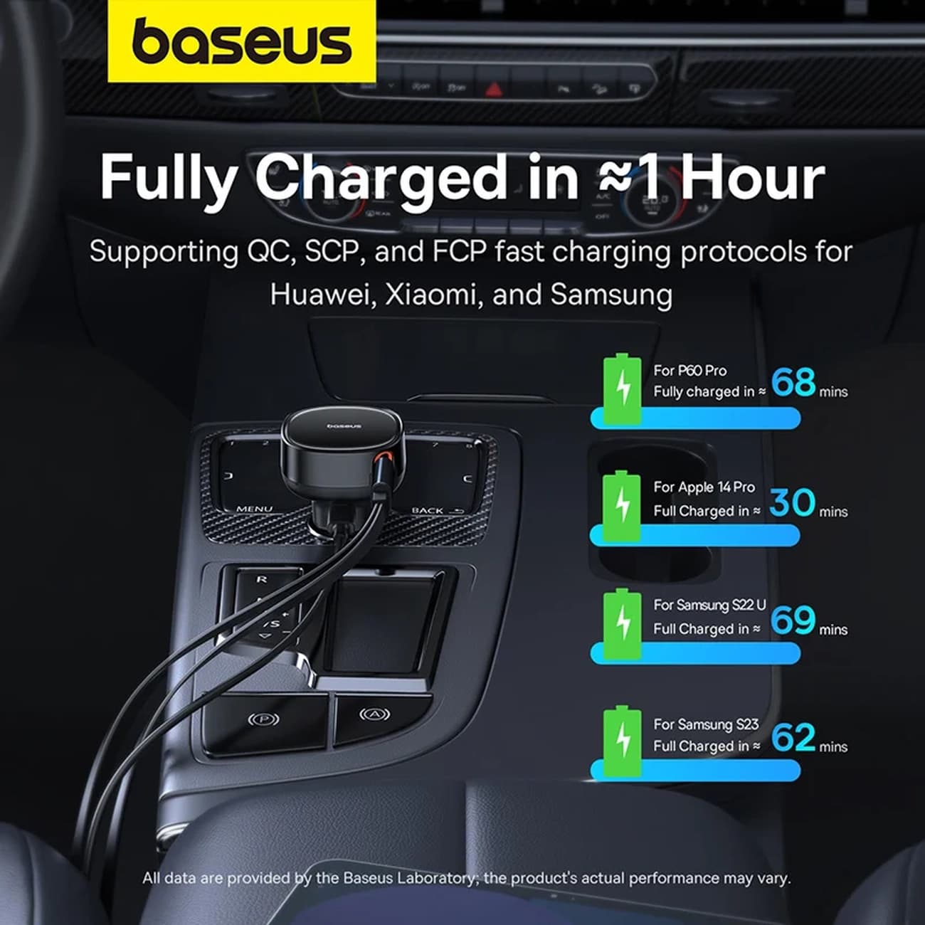 شارژر فندکی 60 وات باسئوس Baseus مدل CCTXP-CCL با کابل جمع شونده — تصویر ۴