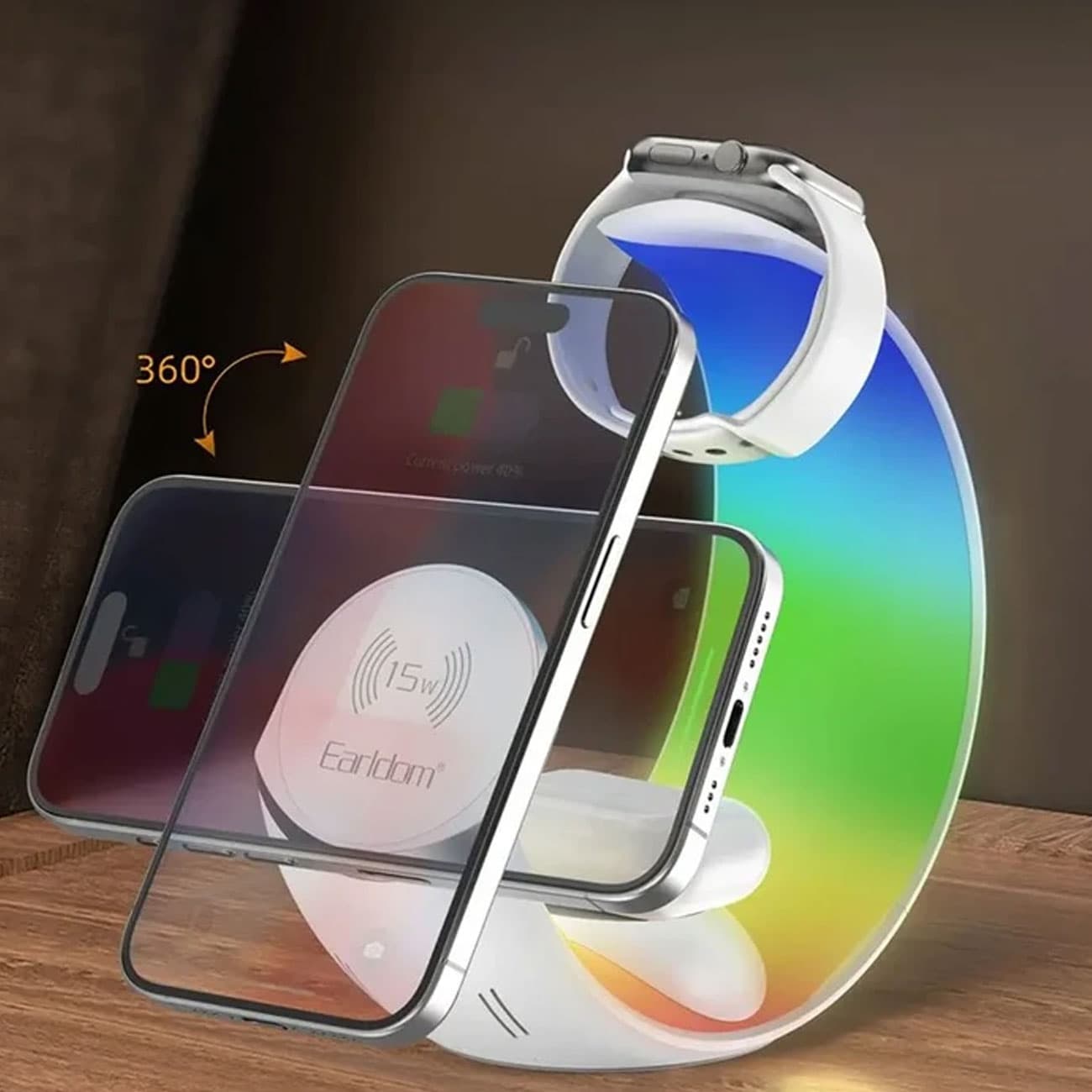 شارژر وایرلس 4 کاره ارلدام Earldom مدل ET-WC55 با توان 15W و نور RGB — تصویر ۴