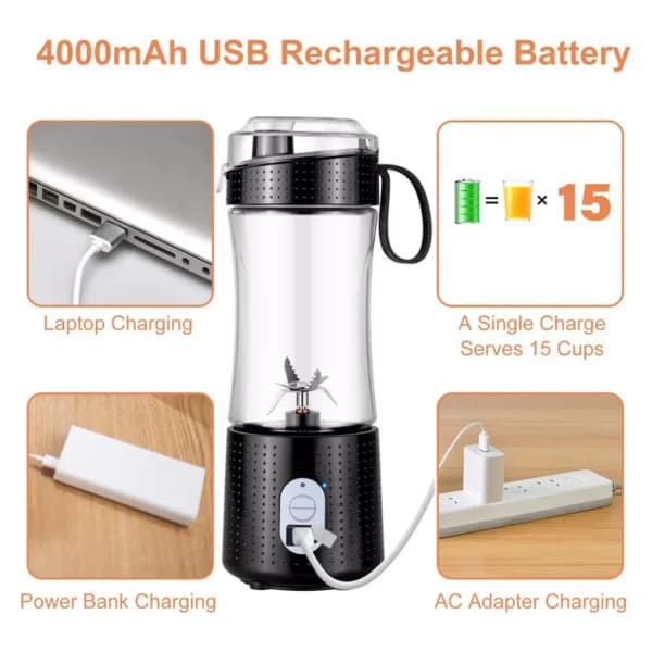شیکر و آبمیوه گیری شارژی قابل حمل 380 میلی لیتر گرین لاین مدل GNBLNDMPJBK — تصویر ۴