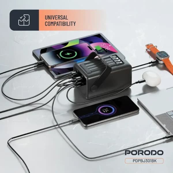 پاور بانک پرودو مدل Porodo Lara 80000mAh Power Bank with Integrated Cables & Flashlight — تصویر ۶