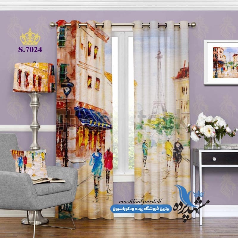 پرده پانچ منظره طرح نقاشی آبرنگی خیابان پاریس کد S7024