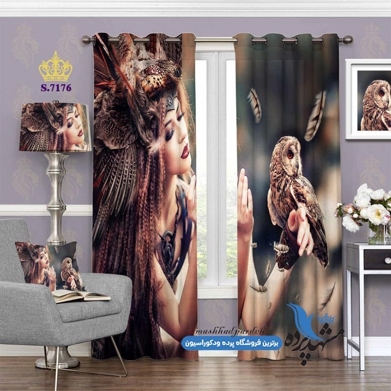 پرده پانچ منظره طرح دختر و جغد کد S7176