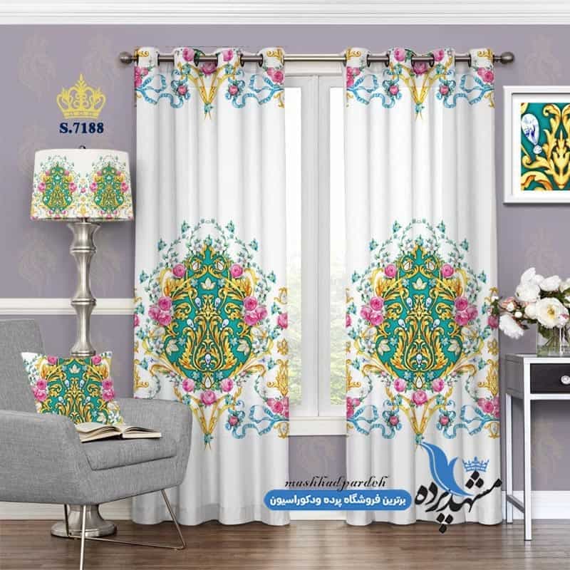 پرده پانچ اسلیمی طرح گل و پیچک کد S7188