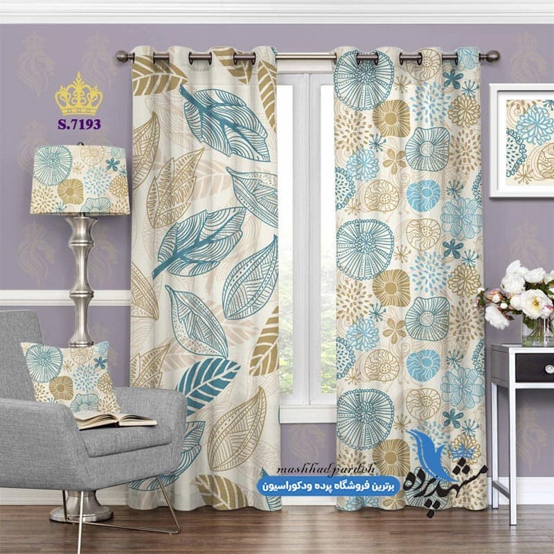 پرده پانچ گلدار طرح برگ گلها کد S7193