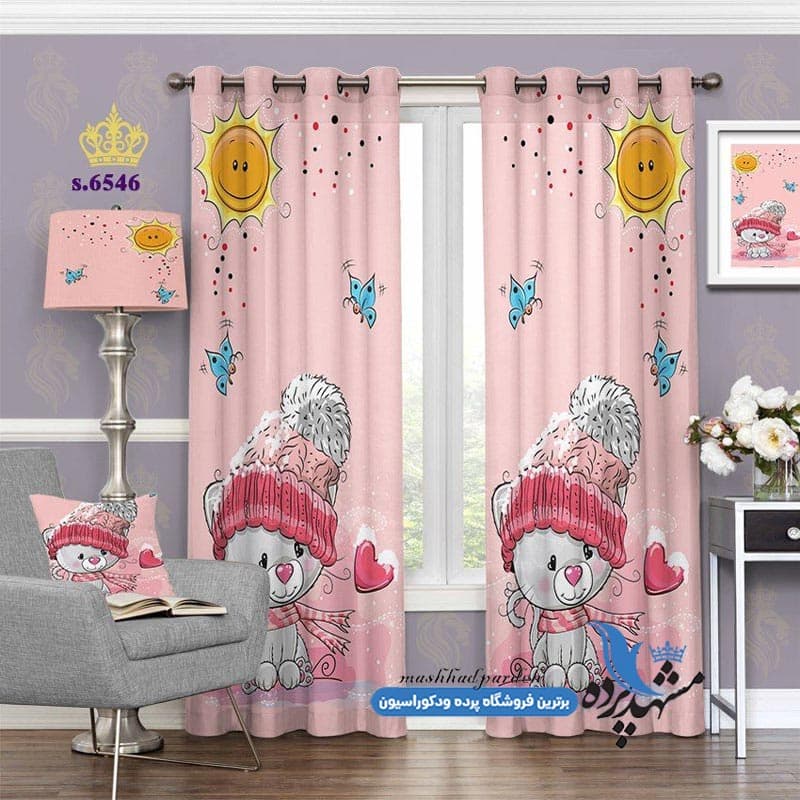 پرده پانچ کودکانه طرح گربه ملوس کد S6546