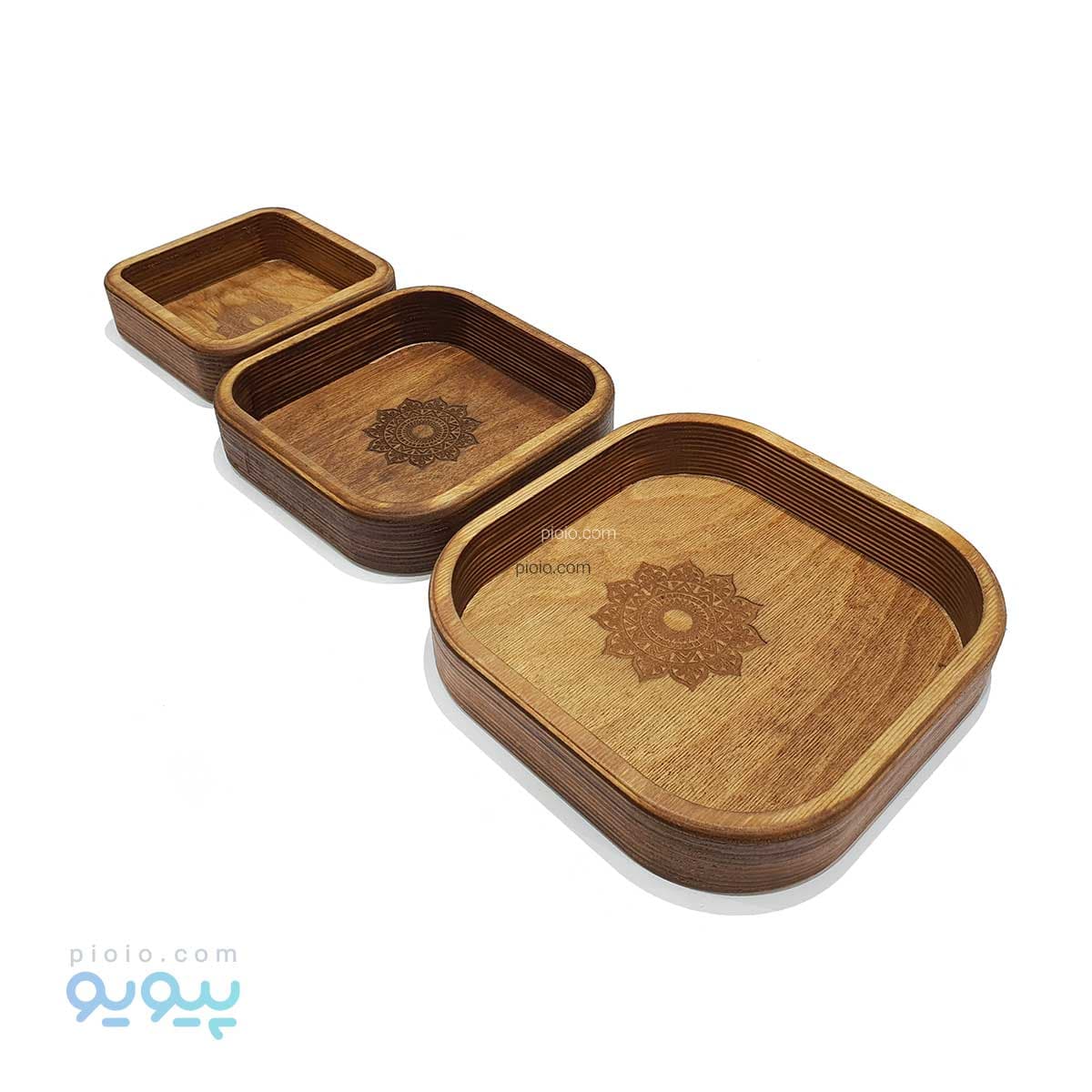 ظروف چوبی مربعی مجموعه سه عددی — تصویر ۲