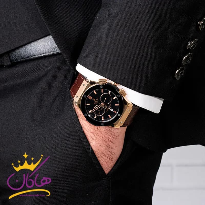 ساعت هابلوت مردانه بند چرم کرنوگراف صفحه مشکی 888/52 — تصویر ۲